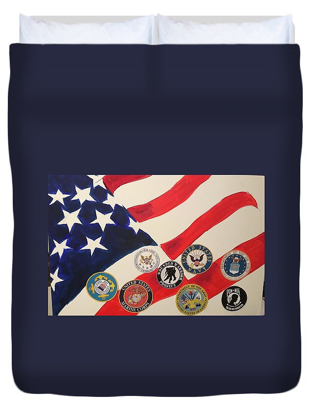  Duvet Cover featuring the mixed media Flag by Angie ONeal
