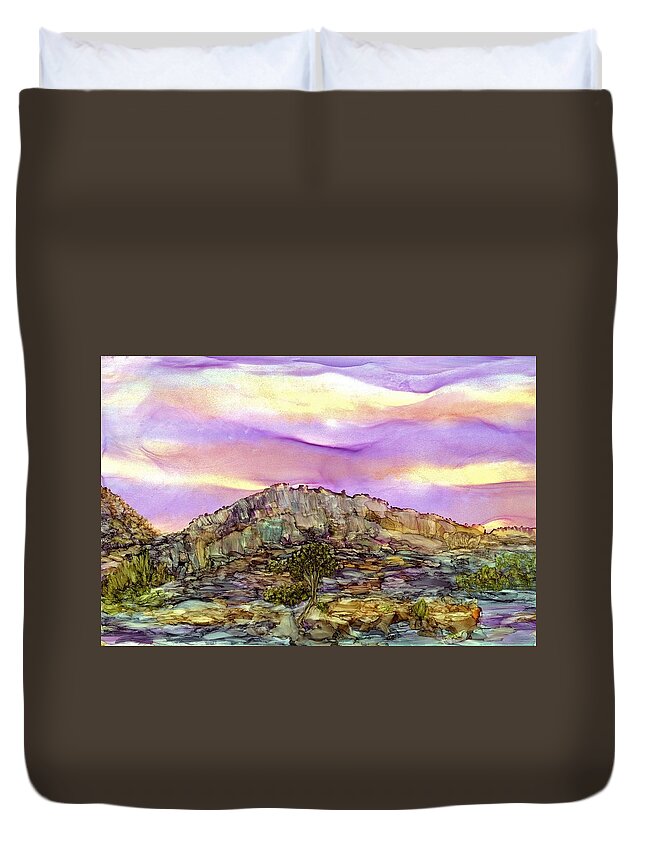 Sunrise Duvet Cover featuring the painting Flag Raising Time by Angela Marinari