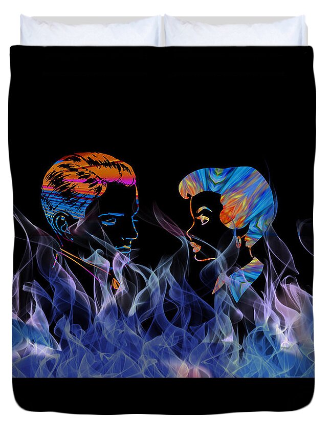 Cool Art Duvet Cover featuring the mixed media Flames of Love Forever by Ronald Mills