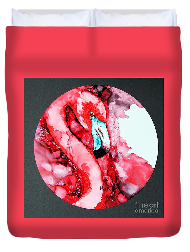 Flamingo Duvet Cover featuring the painting Flaming Flamingo by Maria Barry