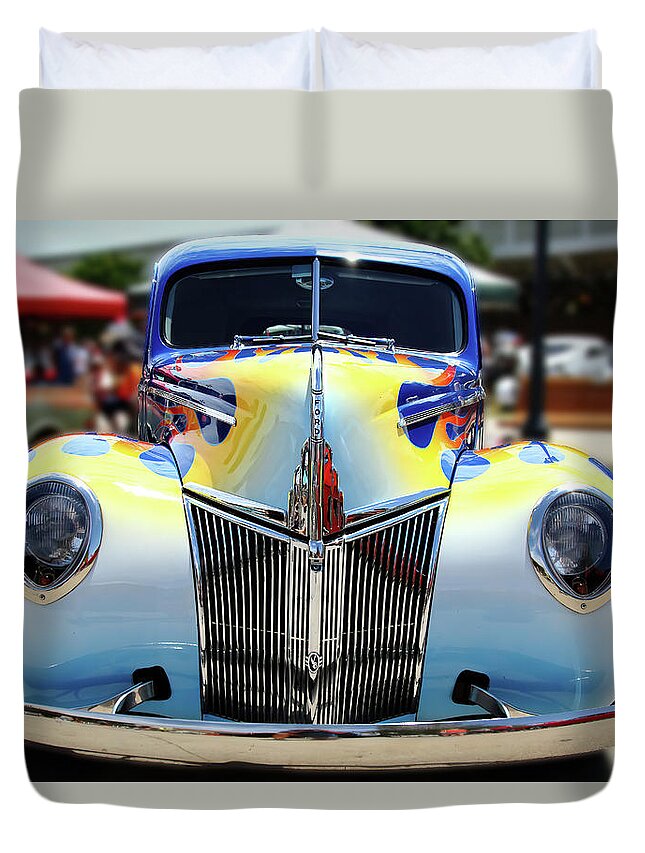 Ford Duvet Cover featuring the photograph Flaming Ford by Lens Art Photography By Larry Trager
