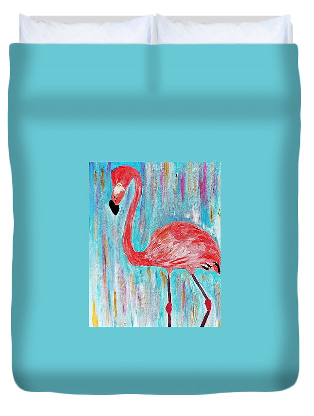 Bird Duvet Cover featuring the painting Flamingo by Amy Kuenzie