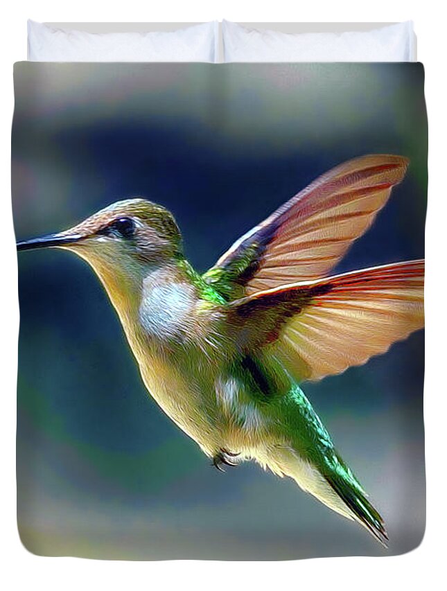 Birds Duvet Cover featuring the photograph Flight of the Hummingbird by Michael Frank