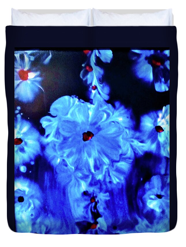 Float Duvet Cover featuring the painting Floating flowers by Anna Adams