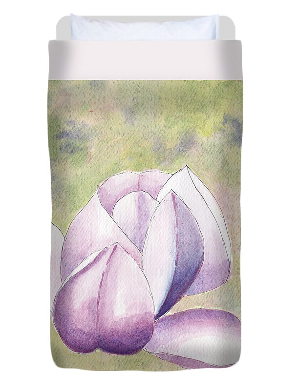 Trees In Spring Duvet Cover featuring the painting Floating Magnolia by Anne Katzeff