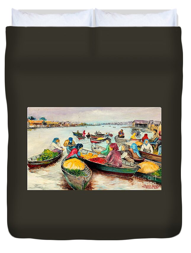 River Duvet Cover featuring the painting Floating Market by Jason Sentuf