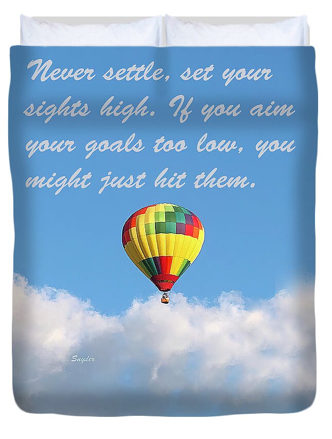 Floating Duvet Cover featuring the photograph Floating on a Floating Cloud Text by Barbara Snyder