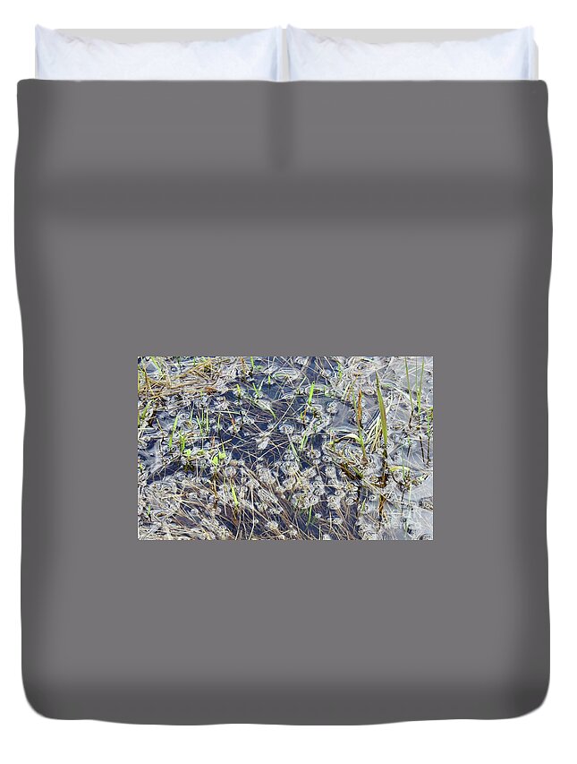 Grasses And Weeds Submerged Duvet Cover featuring the photograph Flood puddles by Nicola Finch
