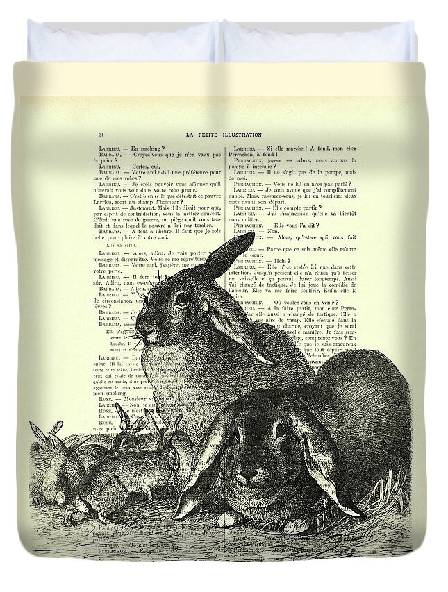 Bunny Duvet Cover featuring the digital art Floppy eared bunny family, Easter art by Madame Memento