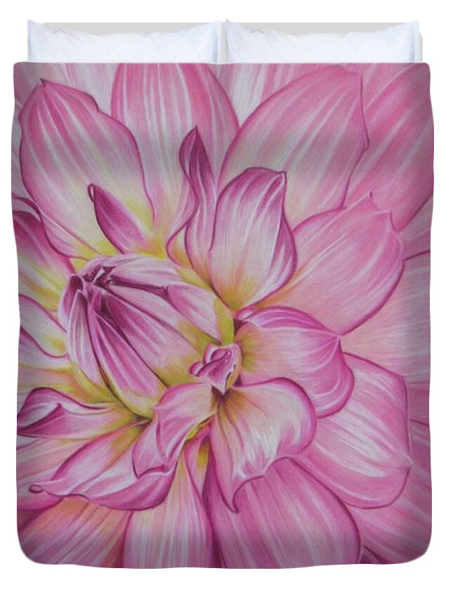 Dahlia Duvet Cover featuring the drawing Floral Burst by Kelly Speros