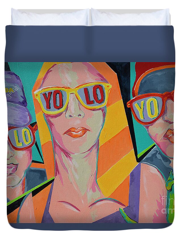 Acrylic Painting On Canvas Duvet Cover featuring the painting Florida Girls YOLO by Jane Crabtree