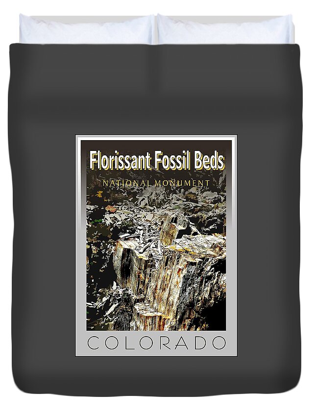 Florissant Duvet Cover featuring the digital art Florissant Fossil Beds National Park Stamp by Troy Stapek