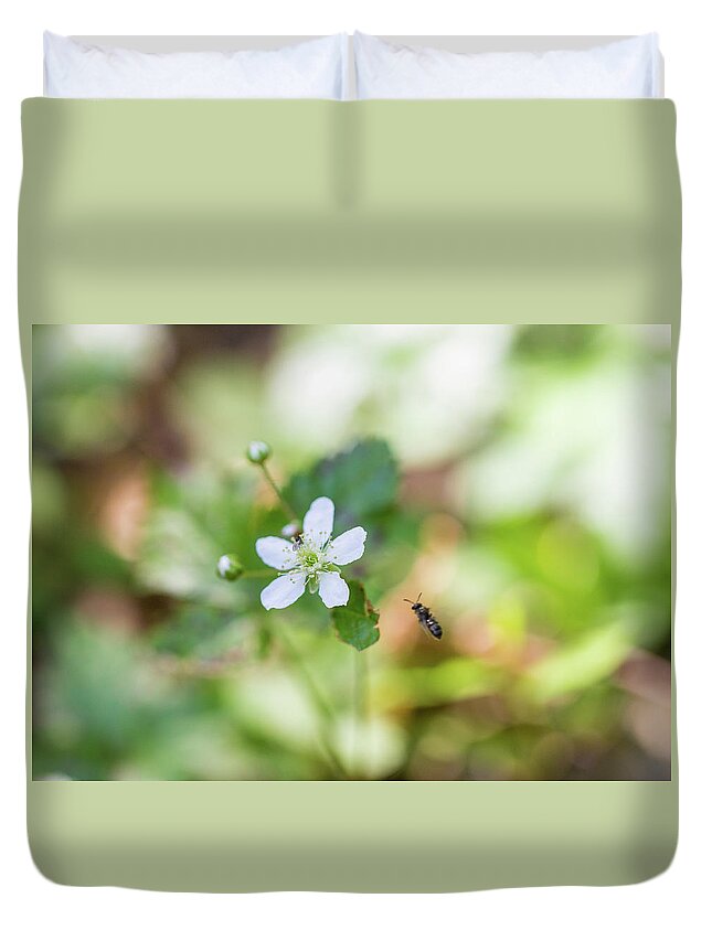 Flower Duvet Cover featuring the photograph Flower and Bee by Amelia Pearn