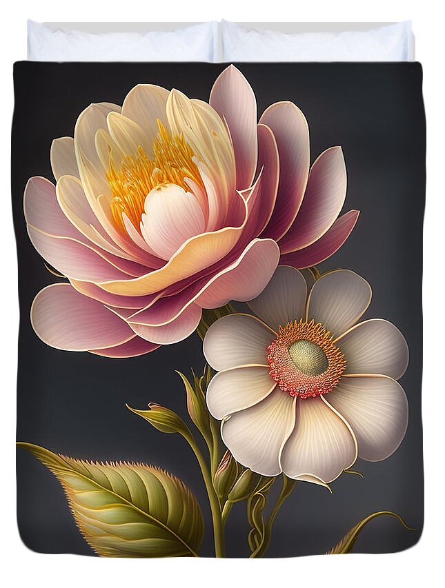 Illustration Duvet Cover featuring the digital art Flower Blossoms by Lori Hutchison