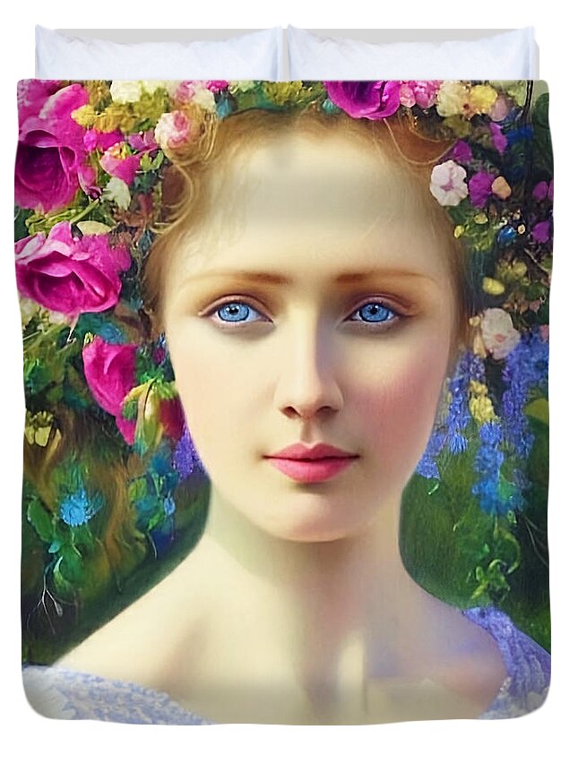 Flower Art Duvet Cover featuring the digital art Flower Fantasy Caroline by Stacey Mayer
