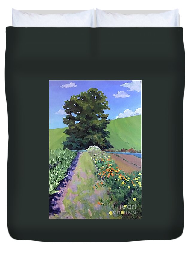 Flower Duvet Cover featuring the painting Flower Farm Field by Anne Marie Brown