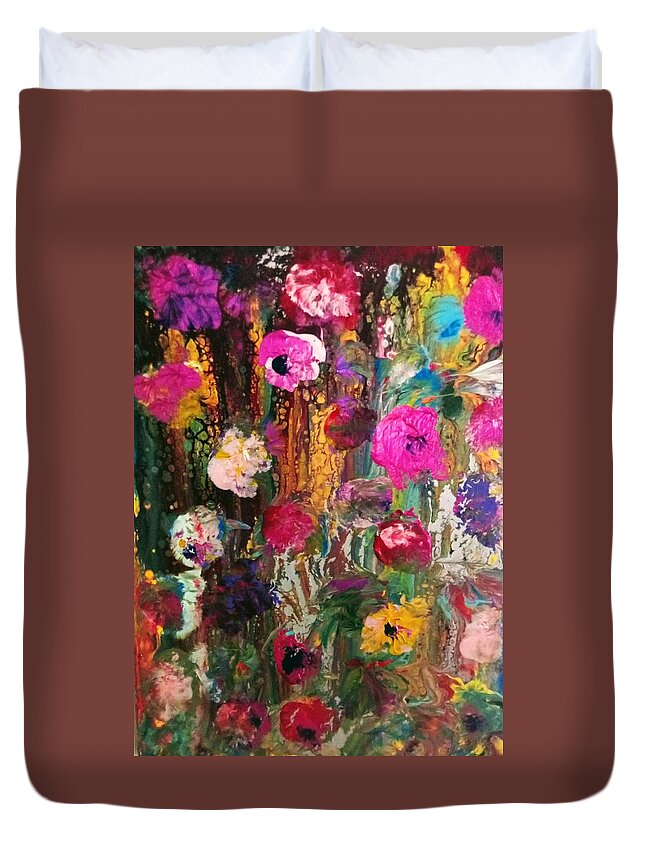 Flowers Fusion Pink Duvet Cover featuring the painting Flower Fusion by Anna Adams