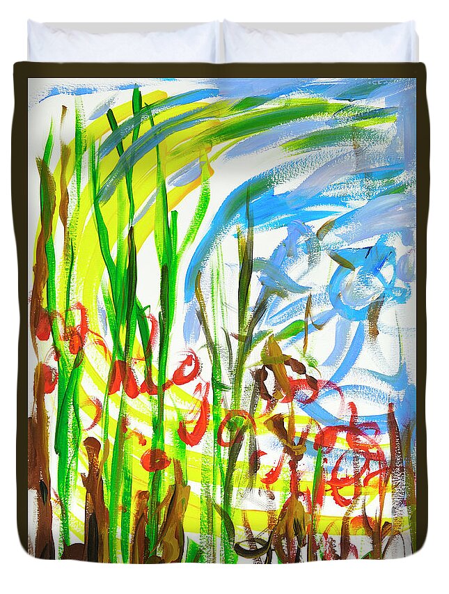 Garden Duvet Cover featuring the painting Flower Meadow in a Breeze by Lynn Hansen
