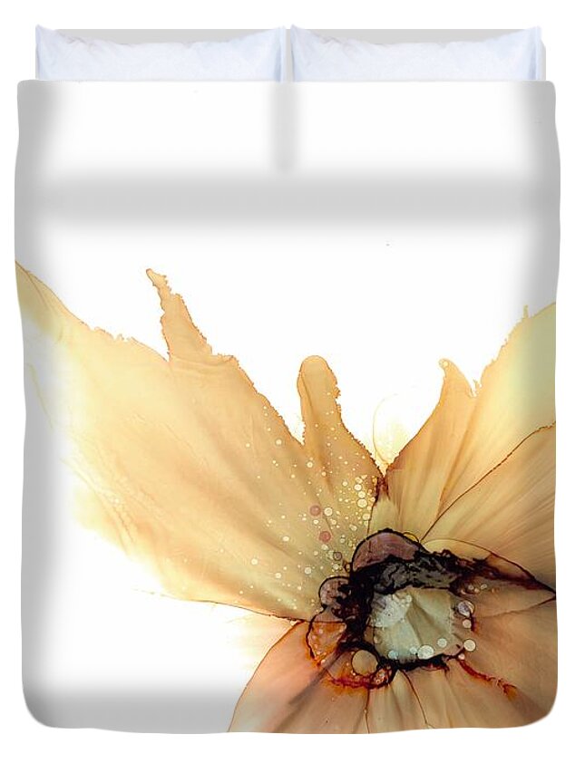 Flower Duvet Cover featuring the painting Flower Yellow Neutral by Joyce Clark