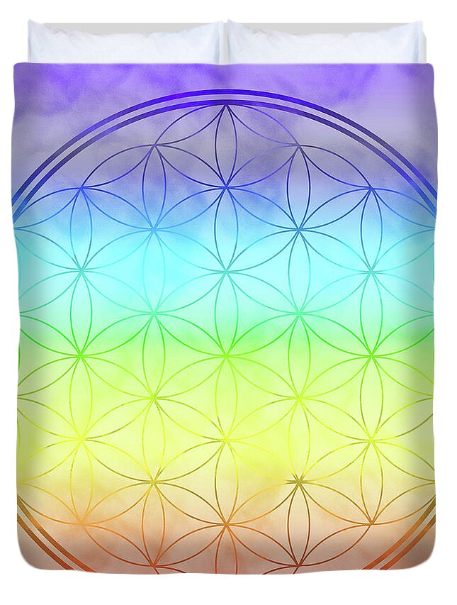 Flower Of Life Duvet Cover featuring the digital art Flower of Life 1 by Angie Tirado