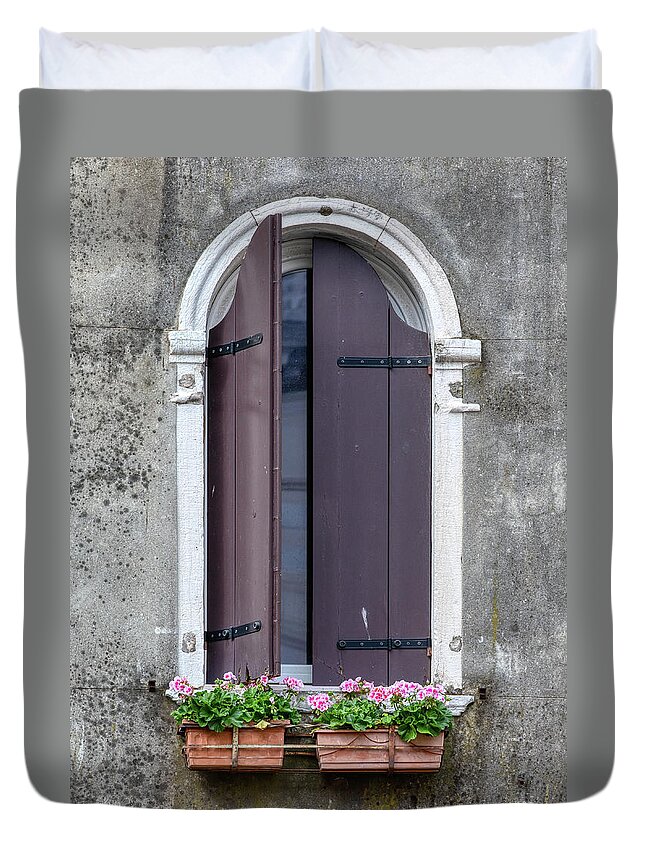 Venice Duvet Cover featuring the photograph Flower Window of Venice by David Letts