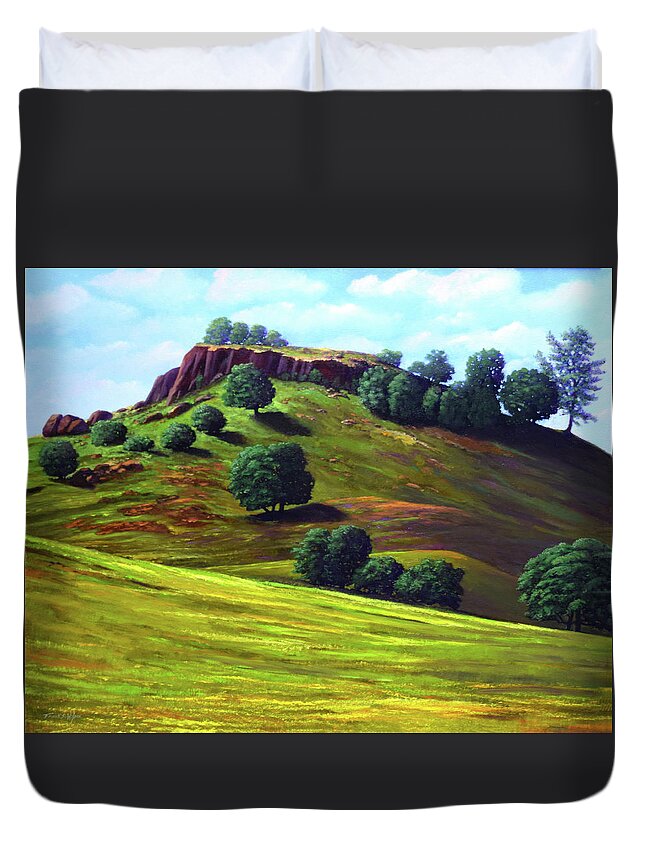 Landscape Duvet Cover featuring the painting Flowering Meadow by Frank Wilson