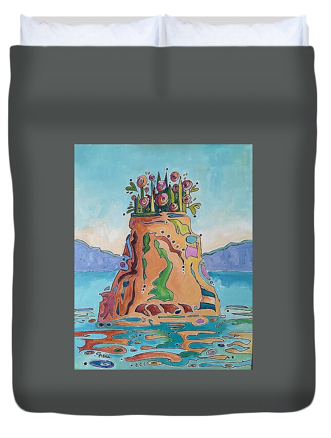 Landscape Duvet Cover featuring the painting Flowerpot Island by Sheila Romard