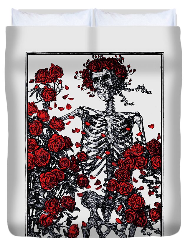 Skeleton Duvet Cover featuring the digital art Flowers and bones by Madame Memento