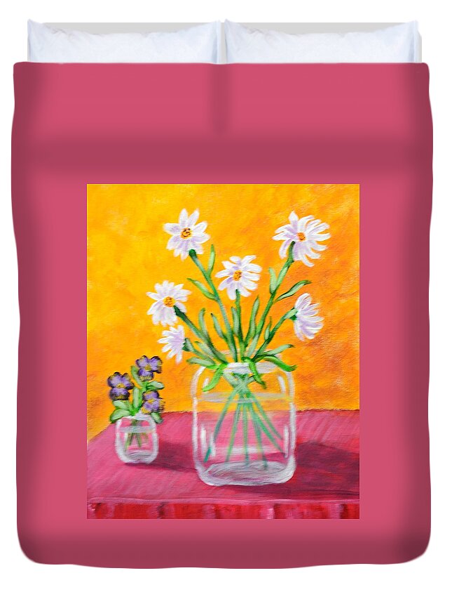 Flowers Duvet Cover featuring the painting Flowers in Jars by Nancy Sisco