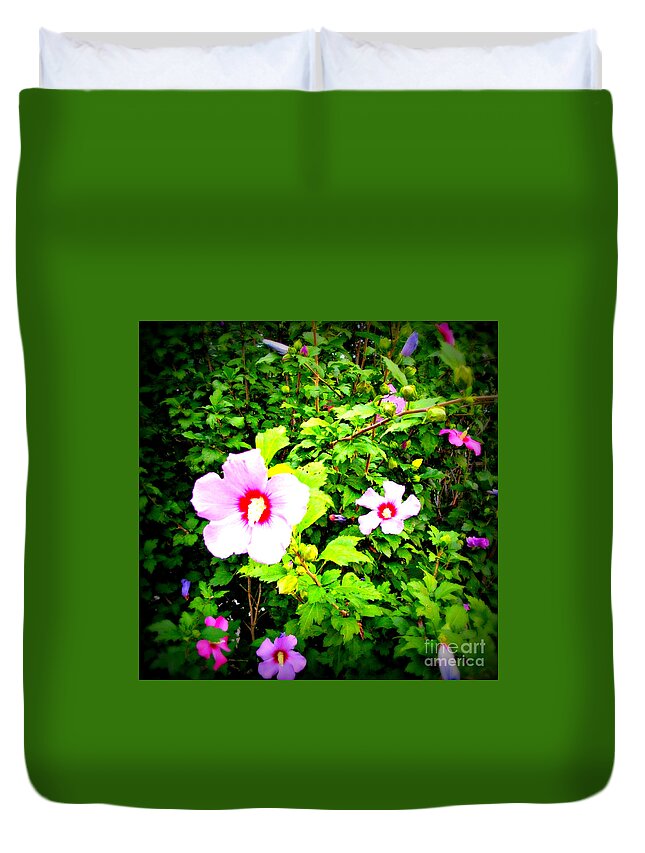 Flowers Duvet Cover featuring the photograph Flowers In The Bush - Lomography by Frank J Casella