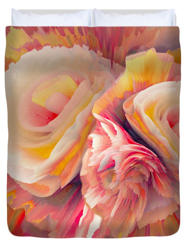 Gift Marriage Duvet Cover featuring the mixed media Spring pink roses bathed in sunlight. by Elena Gantchikova
