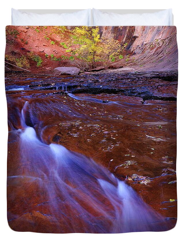 Subway Duvet Cover featuring the photograph Flowing stream during autumn at Zion National Park in Utah by Jetson Nguyen