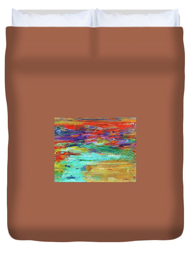 Mountain Stream Duvet Cover featuring the painting Flowing Stream by Teresa Moerer