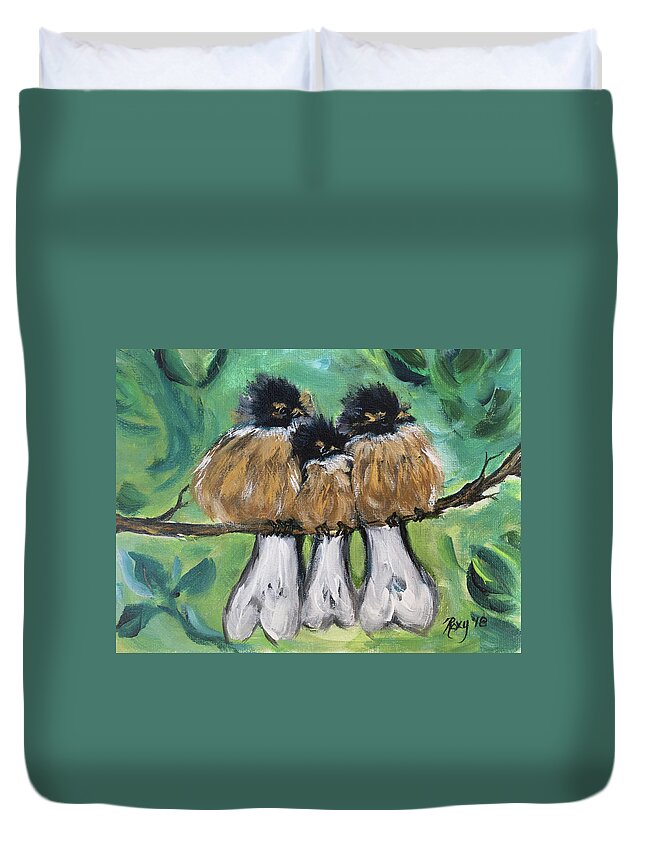 Birds Duvet Cover featuring the painting Fluffies by Roxy Rich