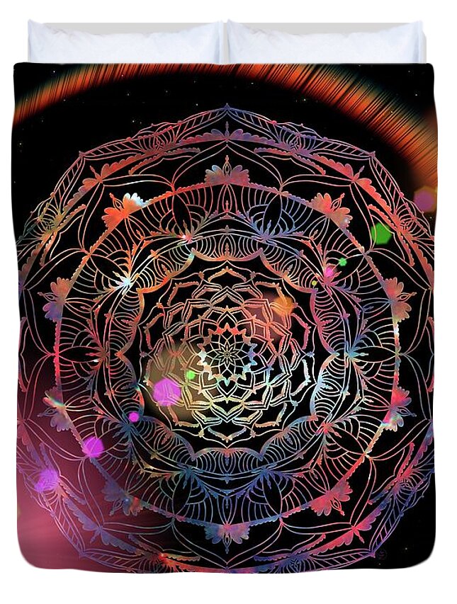 Mandala Duvet Cover featuring the digital art Fluffy Summer Mandala by Angie Tirado