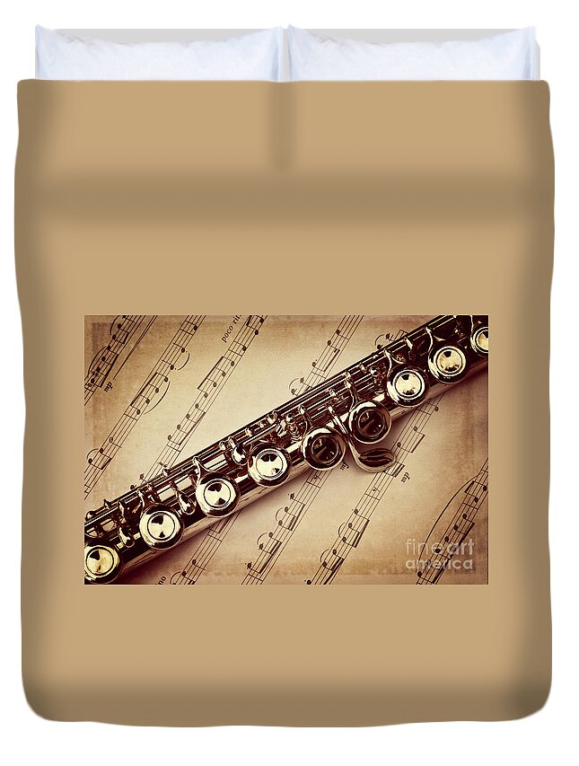 Flute Duvet Cover featuring the photograph Flute vintage style by Delphimages Photo Creations