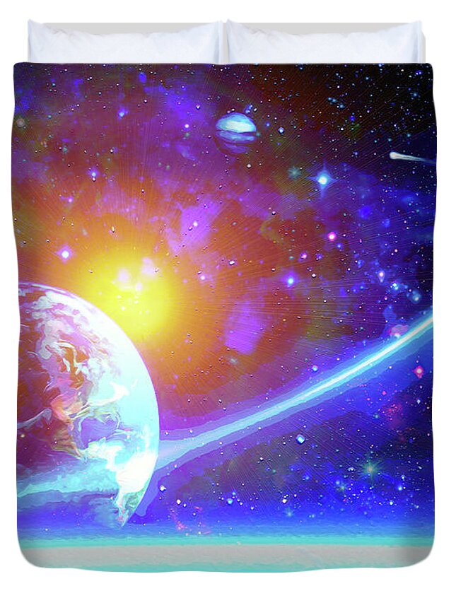  Duvet Cover featuring the digital art Fly-By by Don White Artdreamer