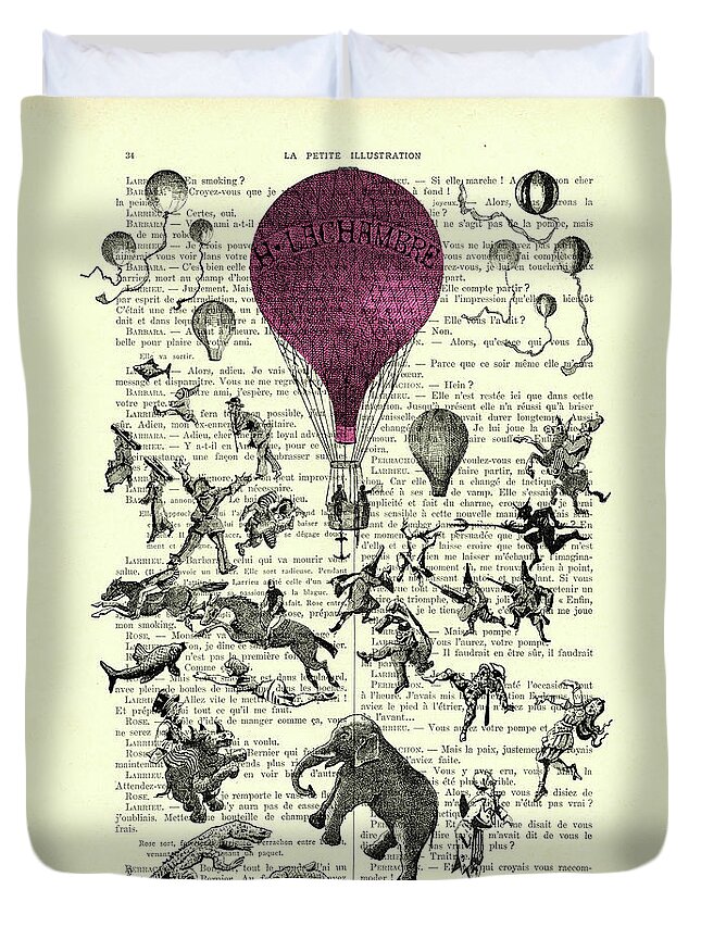 Animals Duvet Cover featuring the mixed media Flying Circus by Madame Memento