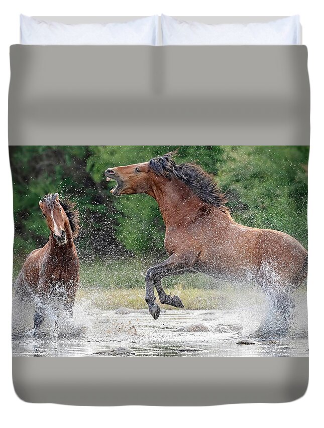 Stallion Duvet Cover featuring the photograph Flying Fury. by Paul Martin