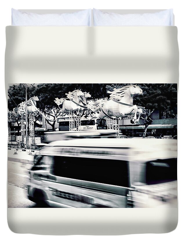 City Duvet Cover featuring the photograph Flying Horses by Kevin Duke