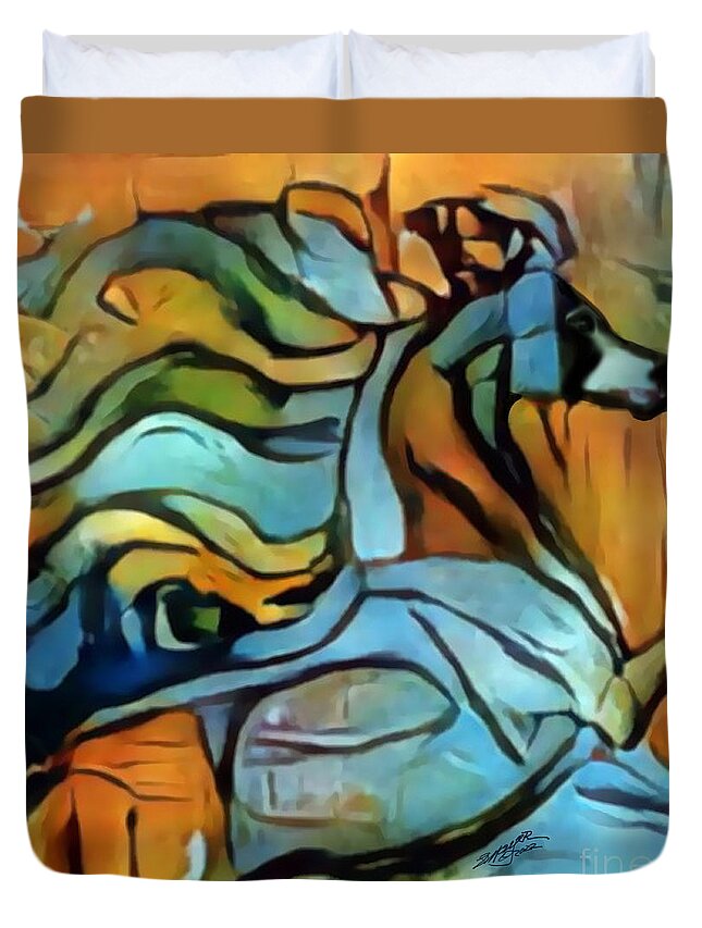 American Art; Texas Artist; Instagram Art; Gettr Artist; Noted Artist; Contemporary Art; Seattle Artist; Nft Artist; Non Fungible Token Art; Opensea Artist; Deviant Art; Nftcommunity; New Nft Art; Texas Artist; Blue Birds; Birds; Blue Swallow; Fine Art Nfts Duvet Cover featuring the digital art Flying Mane 004 by Stacey Mayer