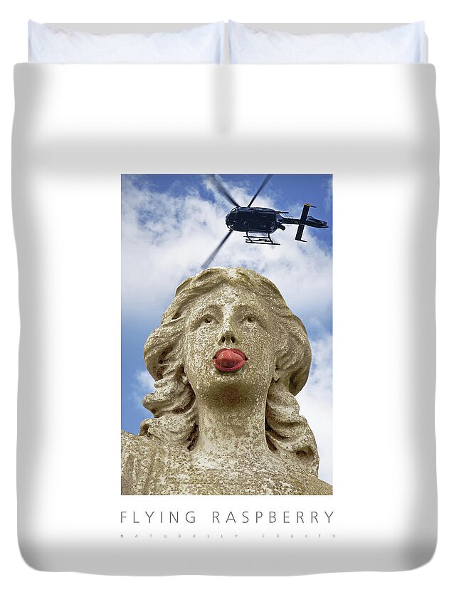 Statue Duvet Cover featuring the photograph Flying Raspberry Naturally Fruity Poster by David Davies