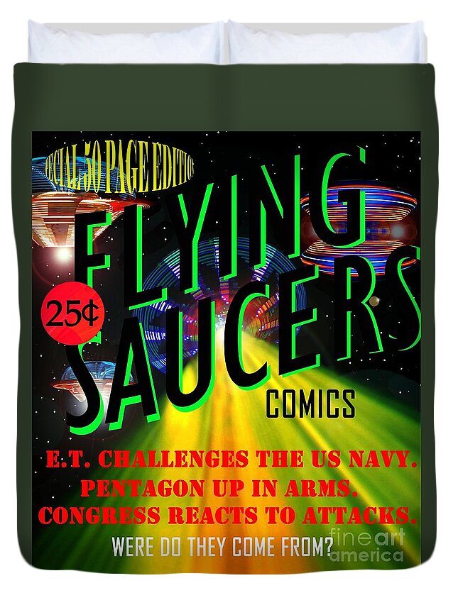 Flying Saucers Comics Duvet Cover featuring the mixed media Flying Saucers comics special edition 1950 by David Lee Thompson