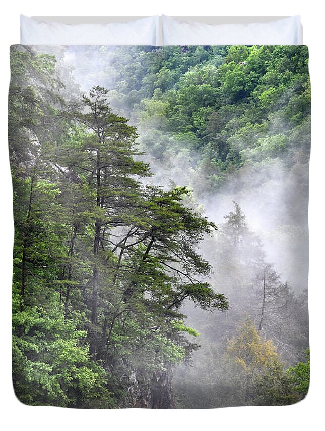 Fall Creek Falls Duvet Cover featuring the photograph Fog In Valley 2 by Phil Perkins