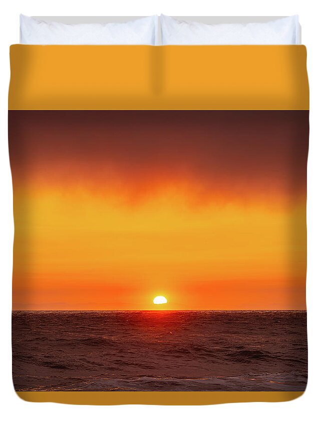 Fog Duvet Cover featuring the photograph Fogbank Sunset by Gary Skiff