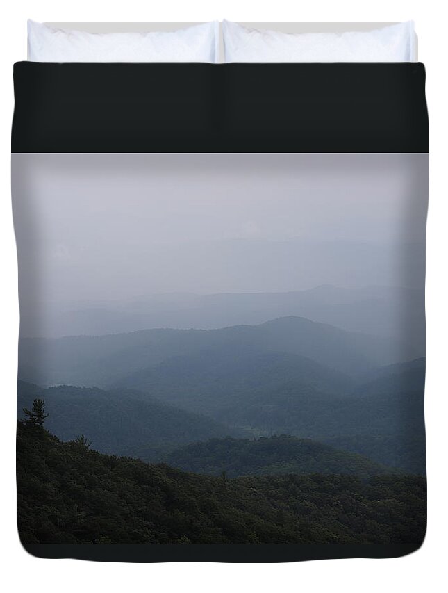 The Blue Ridge Mountains Duvet Cover featuring the photograph Fogged In Day Blue Ridge Mountains by Karen Ruhl