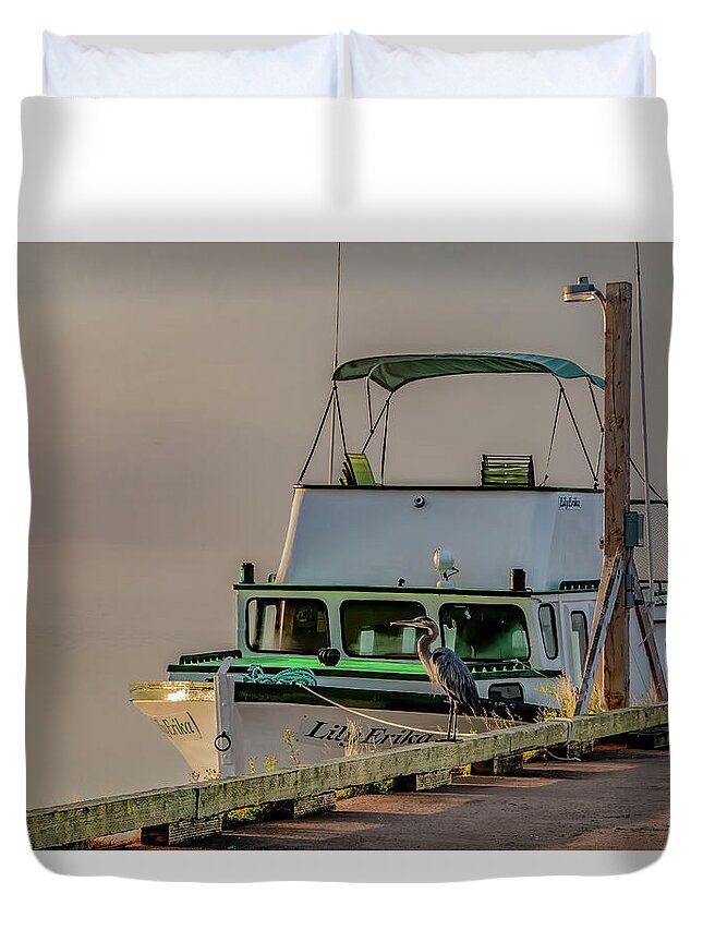  Duvet Cover featuring the photograph Foggy Beginning in Rustico Harbor by Marcy Wielfaert