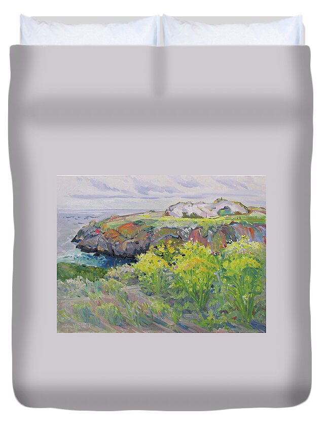 Fog Duvet Cover featuring the painting Foggy Day Duncan's Landing by John McCormick