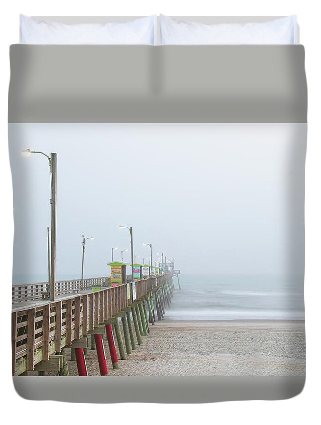 Fishing Duvet Cover featuring the photograph Foggy Evening at Emerald Isle North Carolina by Bob Decker
