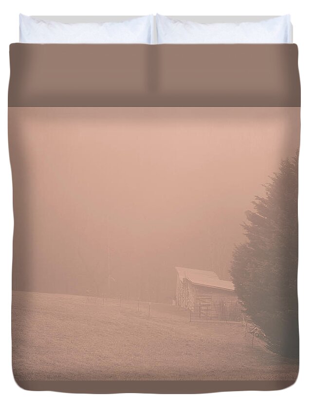 Farm Duvet Cover featuring the photograph Foggy Farm Morning by Joni Eskridge